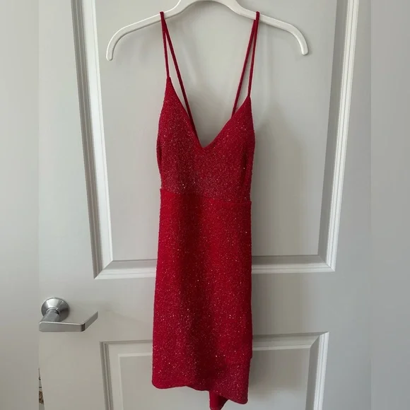 slim fit dress slacks Red Sparkle Mini Dress | Christmas Party Outfit main image 0